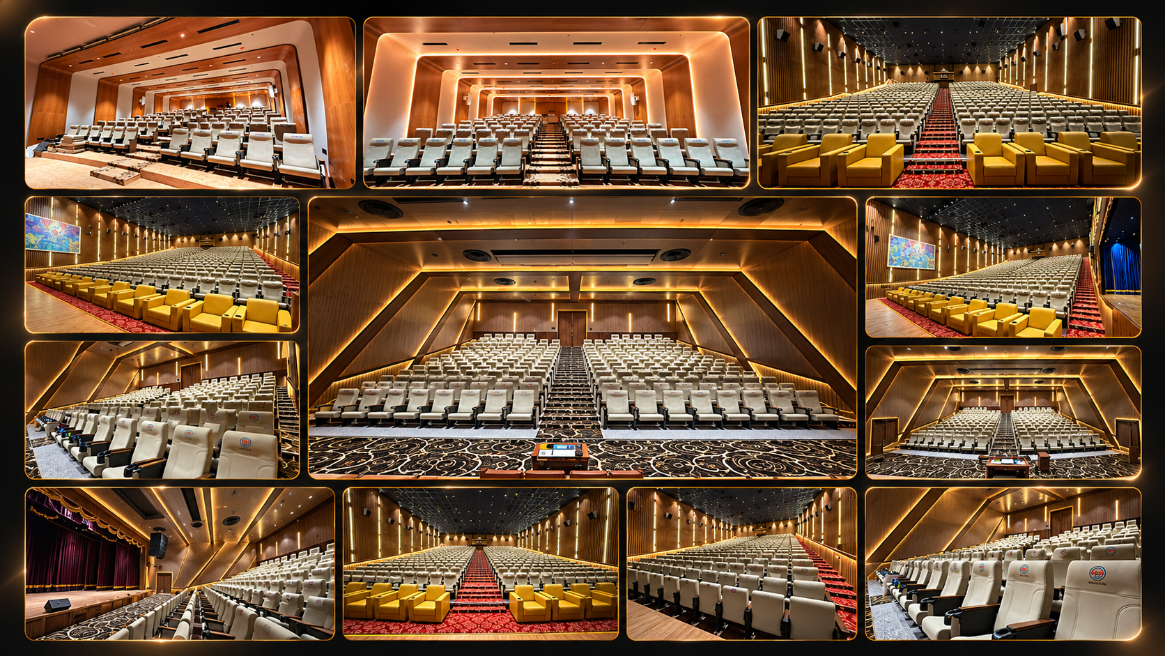 Collage of HiFi Link auditorium and cinema interior projects